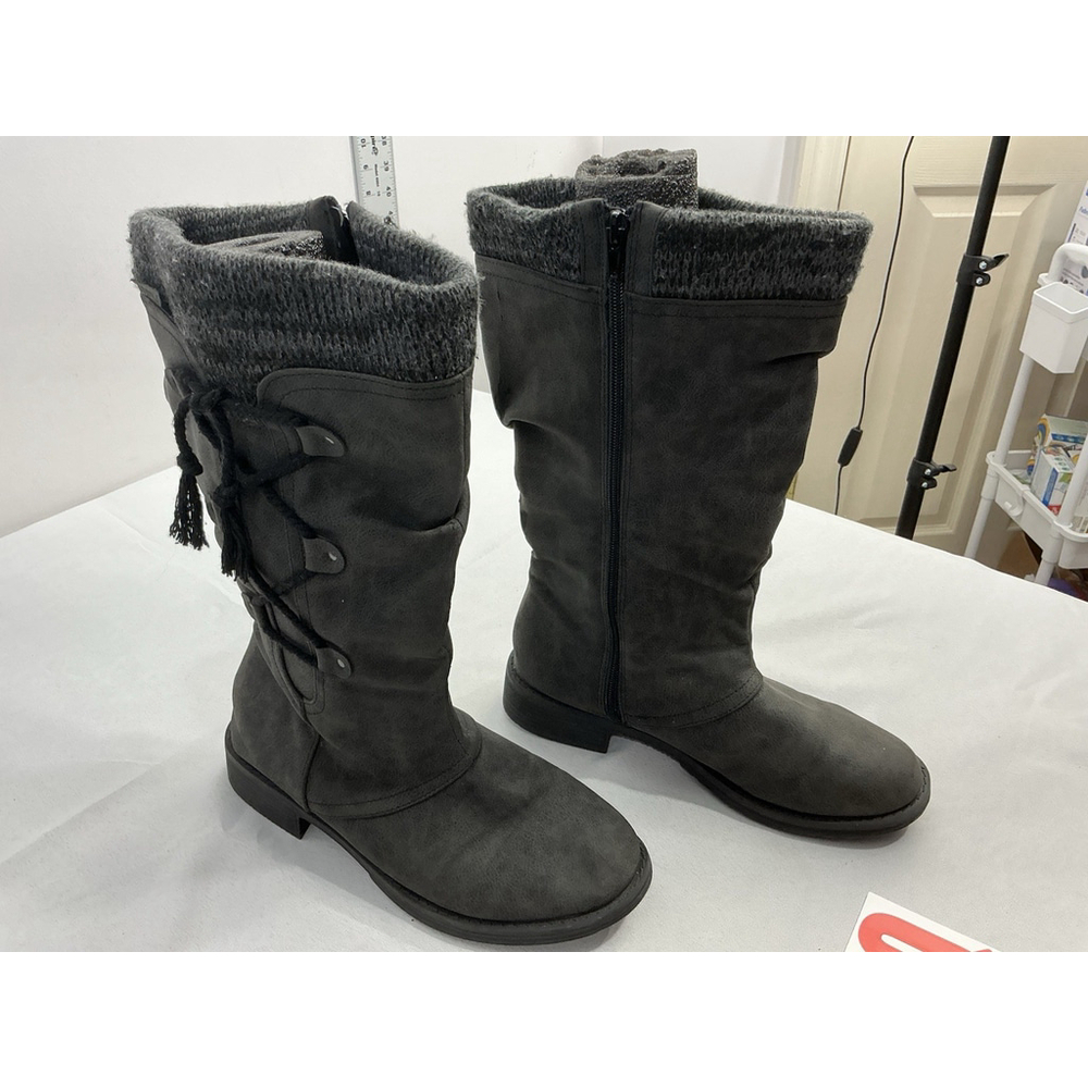 Womans Lukees Knee Length Riding Boots 7.5 Gray Side Zip